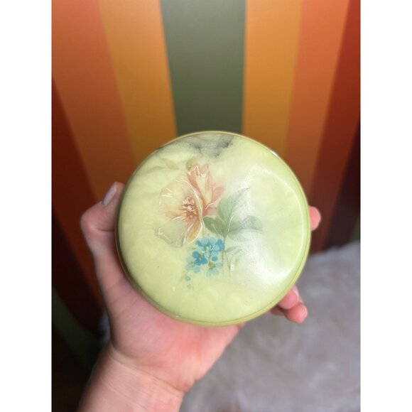 Alabaster green Stone marble floral trinket dish jewellery box Italy- tiny chip - Picture 5 of 9
